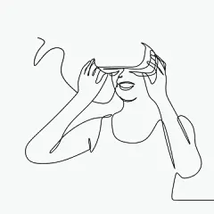 一笔画 | 图源免费EPS文件 |使用 VR 的矢量女孩，采用单一线条连续艺术绘制。适用于虚拟现实技术广告主题。