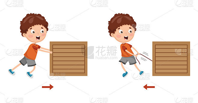 矢量插图的孩子推和拉