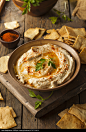 Healthy Homemade Creamy Hummus - stock photo