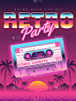 磁带海报。复古迪斯科派对80年代，90年代的横幅，老式磁带俱乐部传单，节日邀请封面。向量的背景