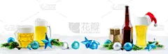 玻璃杯,瓶子,啤酒,圣诞装饰,分离着色,饮料,含酒精饮料,背景分离,杯,食品