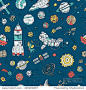 Hand drawn Space doodle Vector Seamless pattern. Colorful Space background