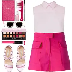 A fashion look from July 2016 featuring trapeze top, pink shorts and Casadei. Browse and shop related looks.