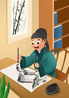 手绘175151_成语故事卡通插画双管齐下