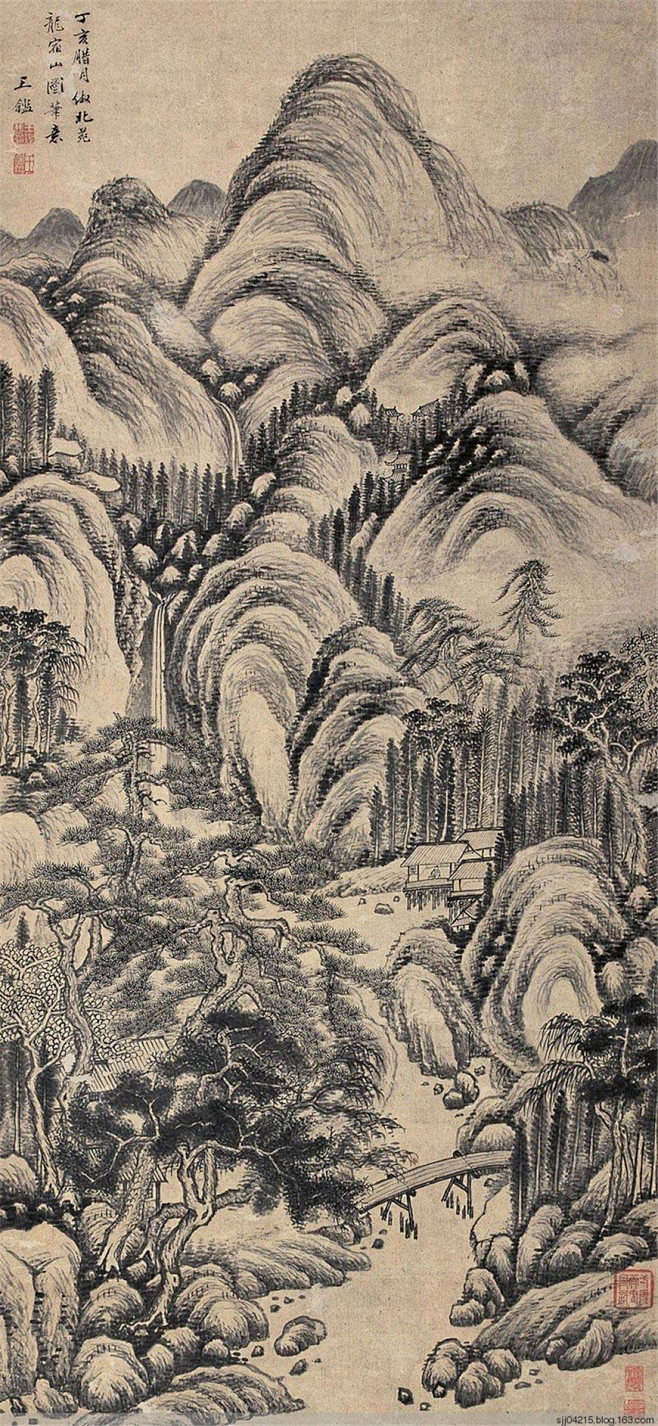 王鉴——《龙宿山图》【丁亥腊月，仿北苑笔...