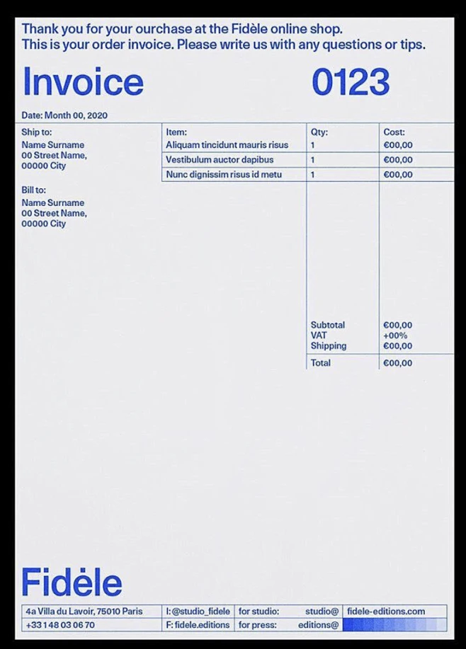 This may contain: an invoice form is shown with blue lines on it and ...