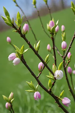 暖春发芽嫩芽枝丫幼苗嫩芽摄影图图片