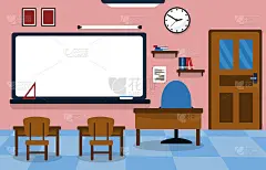 班级学校没有人教室白板桌子椅子教育插图