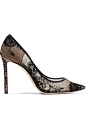 Jimmy Choo | Romy 皮革边饰蕾丝高跟鞋 | NET-A-PORTER.COM