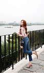 内置松紧带一字牛仔裤 : 韩国时尚人气品牌，Styleonme_LouisAngel 浪漫摩登，轻熟女，职场OL的首选 ，时尚