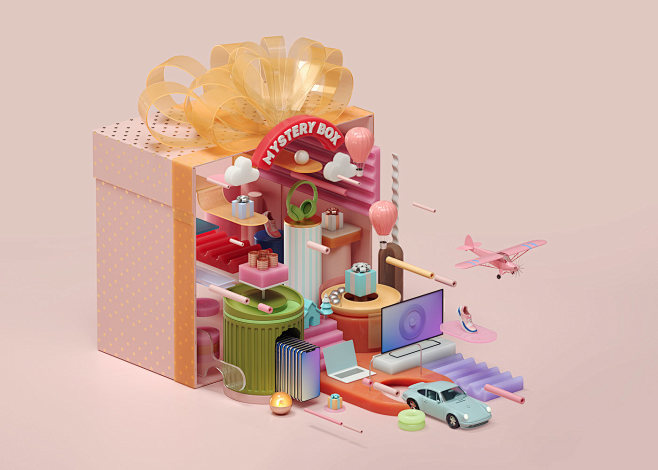 c4d礼盒场景2