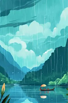 AI数字艺术手绘河流谷雨插画-众图网