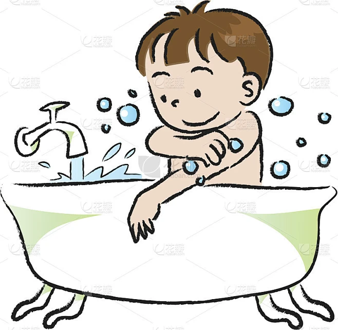 vector-cartoon-boy-taking-a-bath-in-the-bathtub