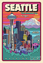 Seattle Art Print featuring the digital art Seattle Poster - Pop Art Skyline by Jim Zahniser