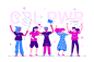 Girl power lgbtq together female action feminism spring marsh banner protest rights grl pwr woman flat character illustration design 8 march womens day girl power girl
