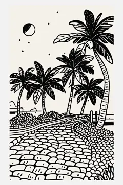 香蕉树香蕉水果矢量线描插画图形