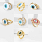 7 Styles Sun Evil Eyeopen Ring Metal Round Blue Turkish-淘宝网
