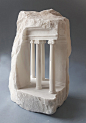 matthew simmonds carves miniature architectural sculptures from solid stone + marble