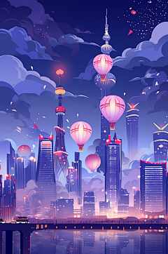 AI数字艺术国庆节建筑漫画扁平风插画