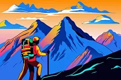 扁平风登山爬山人物素材图