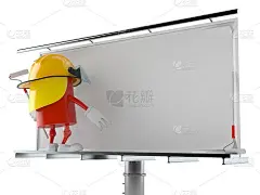 带有空白广告牌的灭火器角色