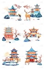 素材组合-传统节气小雪大雪冬天冬季中国风国潮建筑场景元素