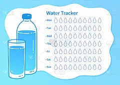 水追踪器与玻璃和瓶子