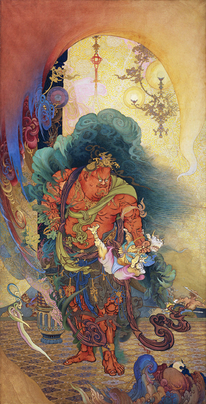 仁王捉鬼图 1886（明治 19 年）纸本，尺寸：64.0 x 123.8 cm，东京国立近代美术馆藏 作者是来自明治时期日本画的改革先驱，有 ...