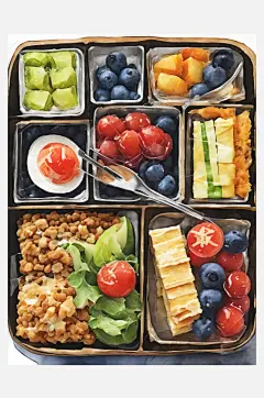 AI数字艺术便当盒美食水彩插图-众图网