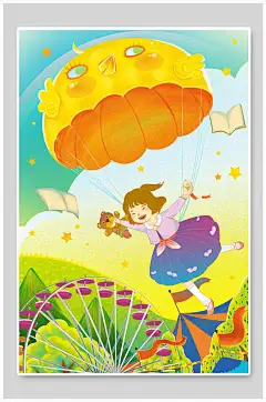 简约唯美儿童节插画海报设计-众图网