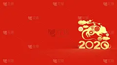 2020,三维图形,节日,春节,传统,贺卡,一月,新年前夕,泰国,红色背景