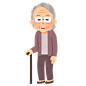 杵着拐杖的老年人 老人 扶着拐杖的老人 卡通 插画 免扣 素材 手绘 pn11