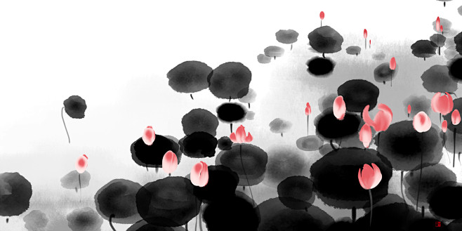 禅意古风插画水墨意境莲荷塘写意