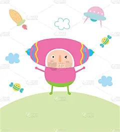 可爱的宇航员男孩涂鸦贺卡