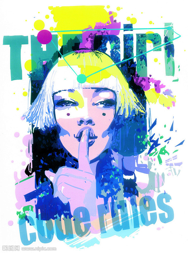 潮牌字母美女插画海报T恤图案