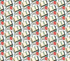 卡通手绘回学校无缝图案。大量的符号、物体和元素。完美的有趣的背景。矢量插图。儿童的，可爱的，快乐的风