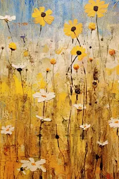 小清新矢量花朵夏季花卉小雏菊油画插画