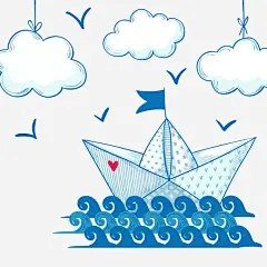 矢量折纸船_新图网 https://ixintu.com DIY 海浪 PNG免抠图下载 天空 装饰 大海 海鸥 海鸥