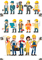扁平化建筑施工工人场景标志LOGO告示牌背景图案海报设计矢量素材 | 设汇
