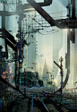 《攻壳机动队》中展示的赛博朋克风格的城市。