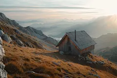 山林的小木屋自然风景摄影图