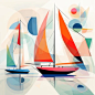 8k, 2D, modern, minimalist, colorful, 80s abstract geometric art - high contrast, angular - in style of jackson pollack - white background - making shapes of sailboats