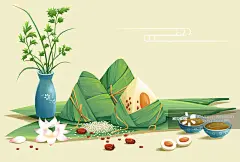 端午节,粽子,插画,绘画插图,艾蒿正版图片素材
