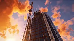 日落建筑施工建筑工地起重机摄影图
