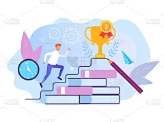 Man office worker性格奔跑成功之路。矢量平面设计孤立插图