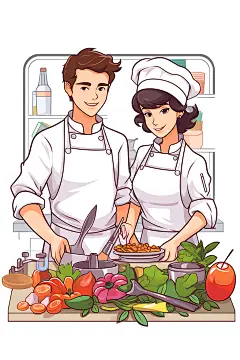 厨师厨房美食制作扁平风插画
