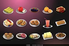 30款3D卡通趣味西式早餐甜品下午茶美食插图插画png免抠图片素材