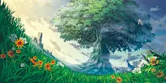 卡通手绘户外大树草地高清素材 卡通 大树 户外 草地 背景底图 背景 设计图片 免费下载 页面网页 平面电商 创意素材