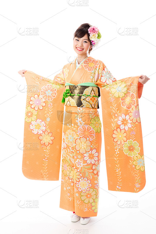 长袖和服,美女,白色背景,衣服,分离着色...