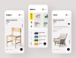 Furniture e-commerce ios mobile app screens chair sofa cart ux user interface user experience store shopping shop product online mobile ios ecommerce design chair buy buyer button android